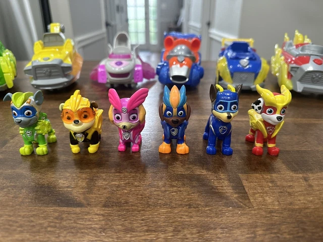 PAW PATROL MIGHTY Pups 6 Light up Vehicles Cars & Figures Lot Super