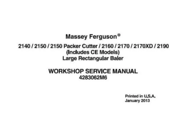Workshop MF 2140, 2150, 2150 Packer Cutter, 2160, 2170, 2170XD, 2190 Baler