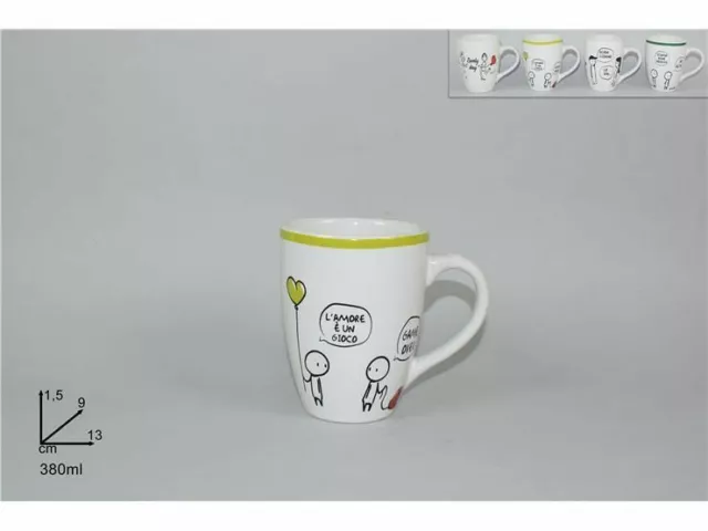 Set Servicio 12 Piezas Tazas Taza Leche Capuchino 380ml Cerámica Frases Dfh