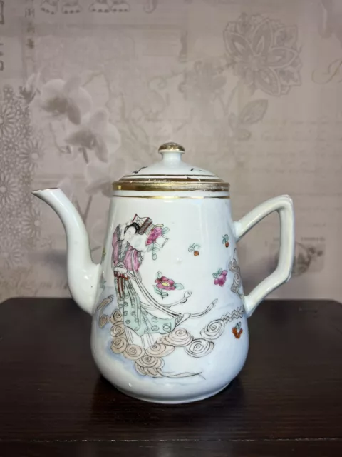 Antique Late 19th Century To Early 20th Century Chinese Famille Rose Teapot 天女散花