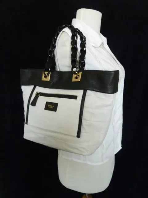 NWT FURLA Black/White Quilted Leather Small Tribe Tote Bag $398 - Made In Italy