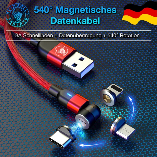 3 in 1 Magnet Datenkabel & Schnell Ladekabel Universal 540 Grad USB Kabel HeiRev