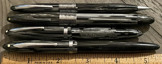 Lot of 4 Sheaffer Fountain Pens and Pencils in Silver Pearl - 14k Nibs
