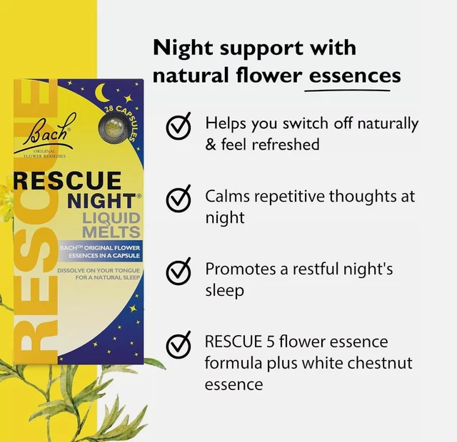 RESCUE REMEDY, NIGHT Liquid Melts, 28 Capsules, All Natural, Flower