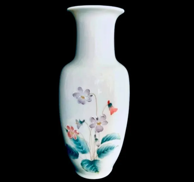 Vintage Otagiri Japan Violet Porcelain Vase Japanese Hand Enameled Tall 10.5”H