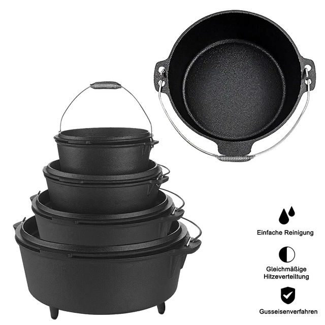 Dutch Oven Feuertopf Kochtopf Gusseisen Deckelheber Gusstopf Potjie Camping 9