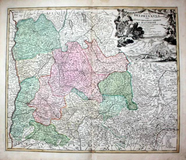 Dauphine Grenoble Lyon France Frankreich carte map Karte gravure Homann 185427