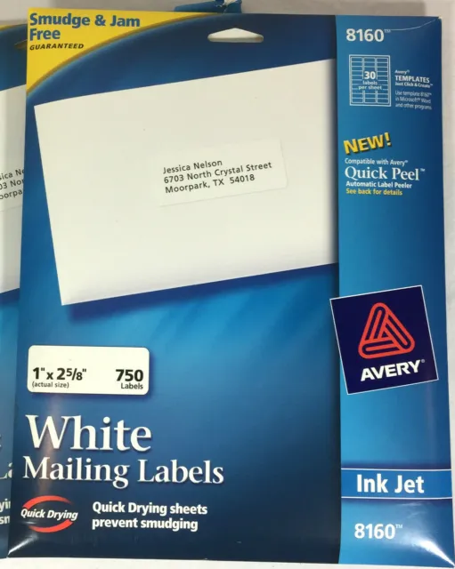 2000 Avery white mailing labels 1" x 2 5/8" open packages 8160 office  A