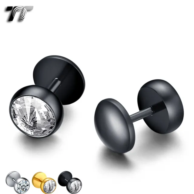 TT Surgical Steel Round Fake Ear Plug Earrings Three Colour 6mm-10mm (BE26)