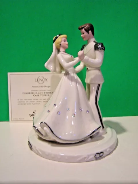 LENOX CINDERELLA PRINCE CHARMING LOVE WEDDING CAKE TOPPER Platinum NEW inBOX COA