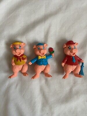 Vintage 3 Little Pigs Big Bad Wolf Solid PVC Figures HG Toys 1988 Lot Set