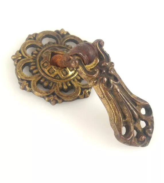 1 Antique Cabinet Drawer Pull Ornate Brass Drop Shape Victorian Numbered