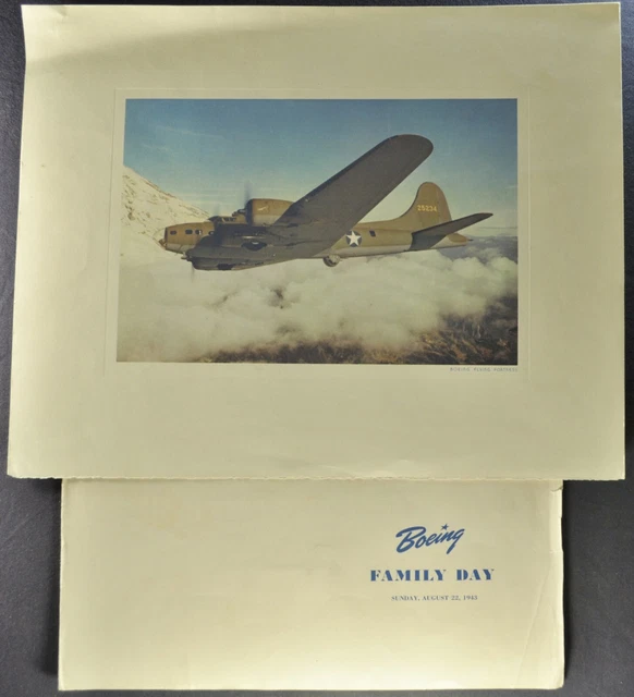 1943 BOEING FAMILY Day B17 Flying Fortress Airplane Print & Folder