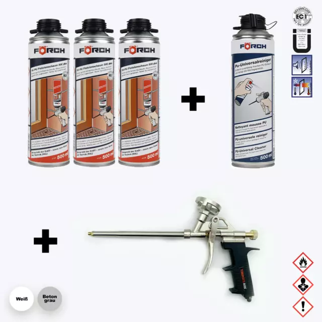 JUEGO DE ESPUMA DE CONSTRUCCIÓN 3x 750 ml gris + 1 pistola de espuma de metal + 1 limpiador espuma de montaje