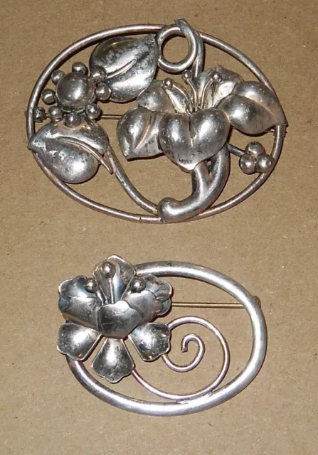 2 - Vintage Sterling Silver Oval Floral Brooch Coro Craft Jewel Art