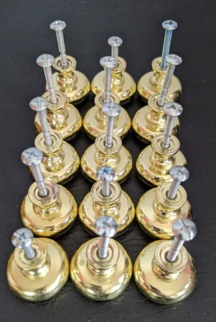 Lot Of 15 Solid Brass Cabinet Knobs Drawer Pulls With Screws.
