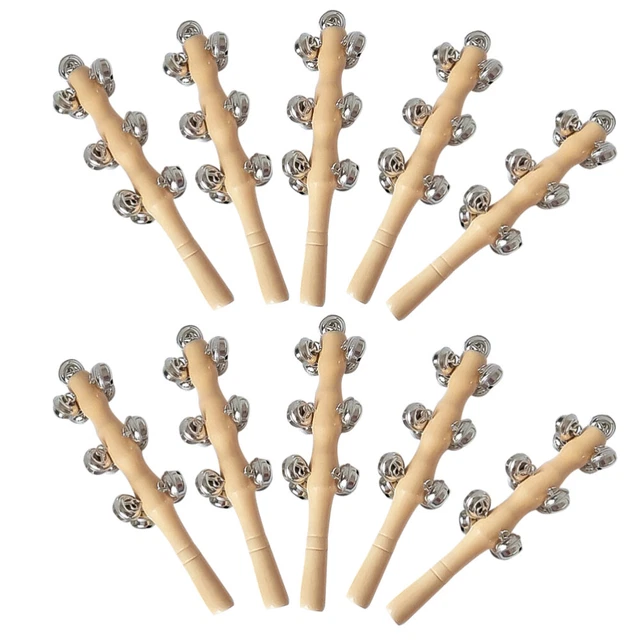 10 Pcs Hölzerne Primärfarbenrassel Tragbare Glocke Schlitten Kind