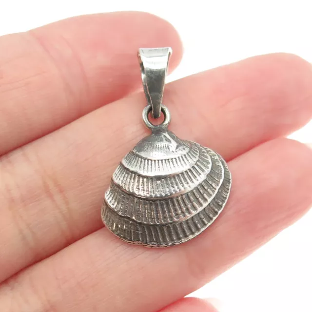 925 Sterling Silver Vintage Mexico Seashell Oxidized Pendant