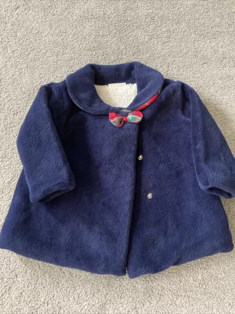 Next Baby Girl Navy Blue Jacket With Tartan Detailing Size 6-9 Months