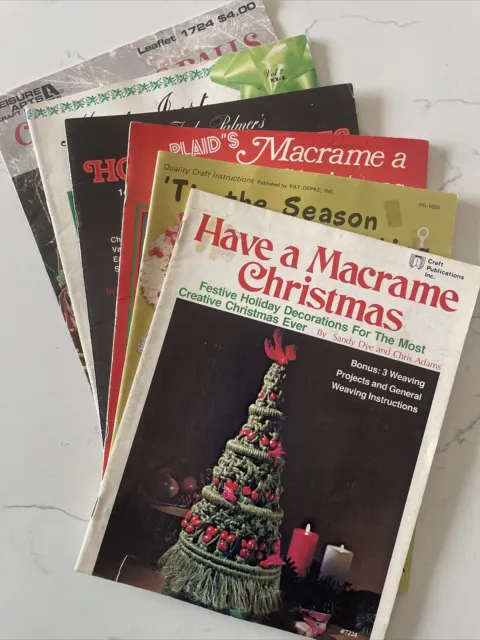 LOT of 6 Vintage Christmas Macrame Instruction Books (1970s-90s) Good/Clean