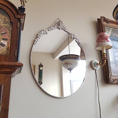 Italian Vintage Big Oval wall Mirror, Brass Frame Shabby-chic, Baroque style