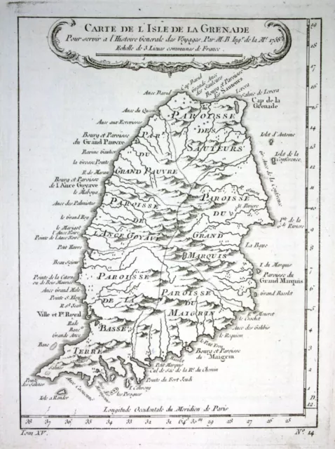 Grenada Caribbean Karibik Insel island America Karte map Kupferstich Bellin 1750