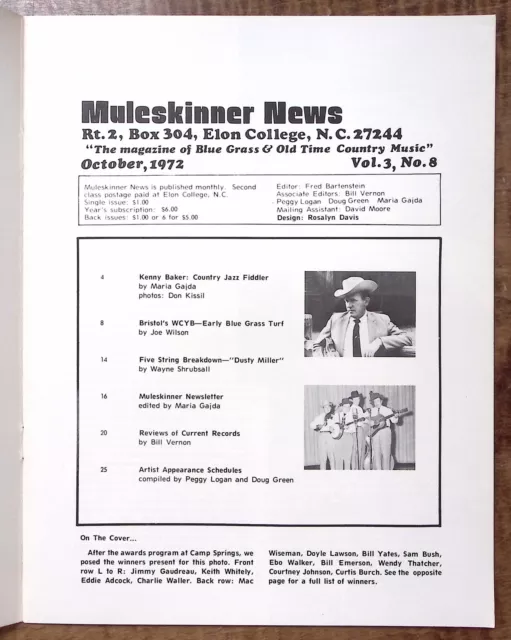 1972 Muleskinner News Blue Grass Award Winners Oct Kenny Baker Sam Bush  Z4833X 2