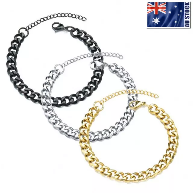 3/5/7/9mm Stainless Steel Curb Cuban Link Bracelet Mens Womens Chain Adjustable