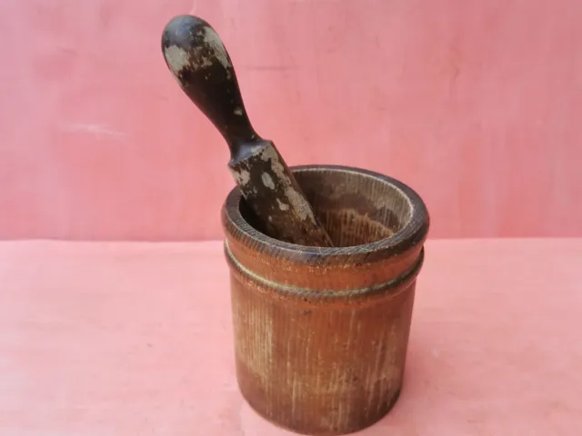 Antique Primitive Old Wooden Mortar And Pestle For Spices