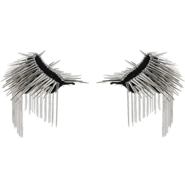 Spike Shoulder Pin-On Epaulet  Punk Cosplay Goth Tassels Shoulder Board Pad Pair