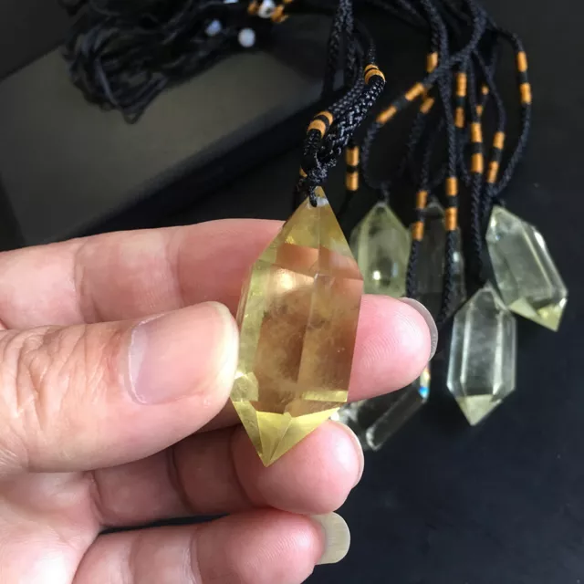 Natural Clear Yellow Citrine Pendant Quartz Crystal Point Stone Necklace Healing