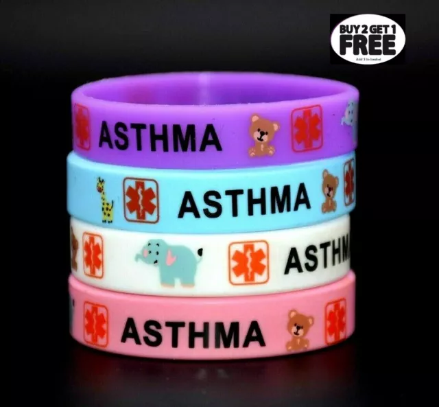 Asthma Asthmatic Children's Kids Medical Alert Bracelet Silicone Wrist Band