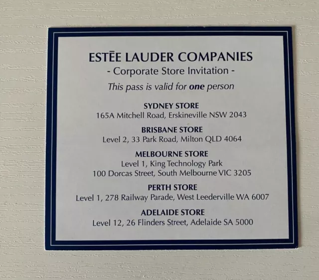 Estee Lauder Corporate Store Pass - Exclusive Invitation - Free Postage