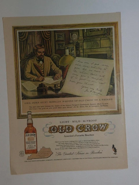 Magazine Ad* - 1958 - Old Crow Whiskey - Gen. John Hunt Morgan