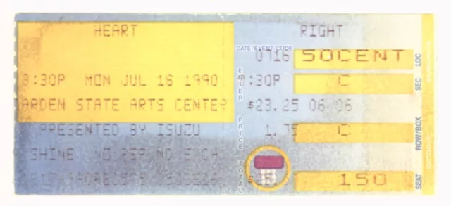 Heart the band 7/16/90 Holmdel NJ Garden State Arts Center Rare Ticket Stub!