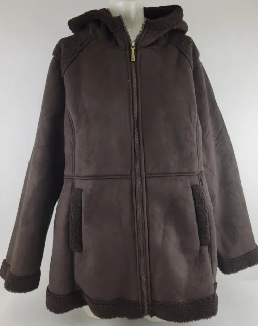 Koolaburra by Ugg Faux Suede Hooded Coat w/ Trim Dark Chocolate XLarge A545146