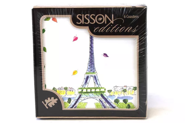 Set of 6 Paris Eiffel Tower Coasters Sisson Editions Cork Backed Jill Butler