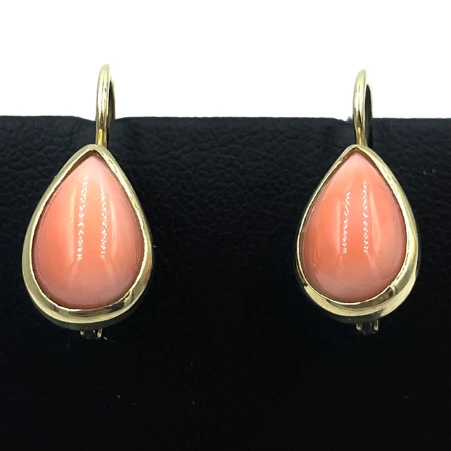 Boucles D'Oreilles Vintage Ans '60 A Goutte Corail Rose Or Massif 18K Italie