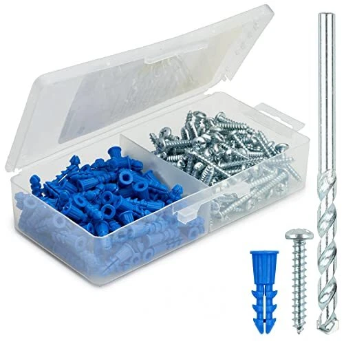 Qualihome Ribbed Plastic Drywall Anchor Kit - Wall Anchors and Screws for Dry...