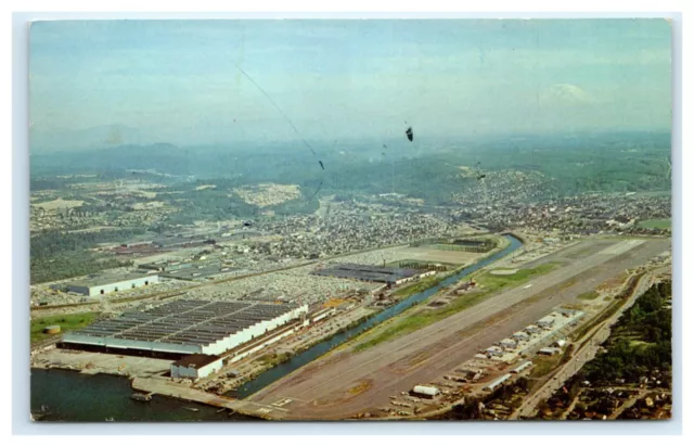 Vintage 60s Boeing Airplane Plant Renton Birds Eye View Postcard