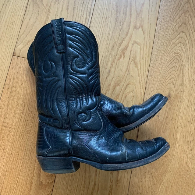 SANCHO COWBOY BOOTS Vintage Black Leather 41 8 Leather Spanish Cuban £