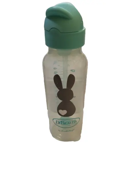 Dr. Brown's Milestones Sippy Straw Bottle - Green/Gray Bunny - 8oz