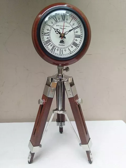 Antique Wooden Clock With Tripod Stand Table Desk Shelf Clock Home Decoration