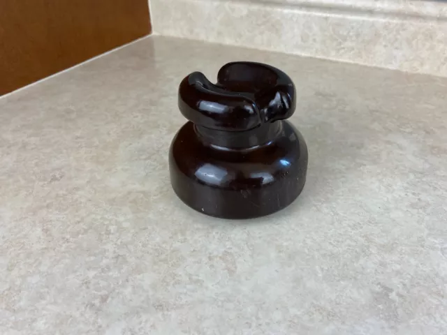 Power line, Vintage, electrical, porcelain/ceramic, dark brown, insulator.  4"