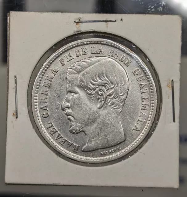 1864 Guatemala Silver Peso. Dot After Date Variety. From Old Collection