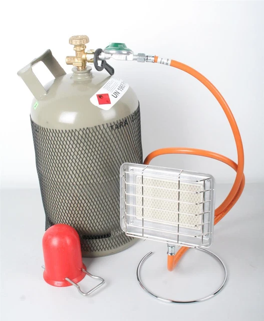 5 kg Gasflasche HPV Heizstrahler Standfuß 2 kw Schlauch 1,5 m Regler Schlüssel