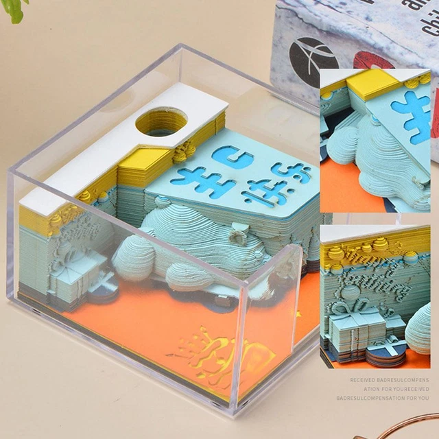 1x3D Memo Pads Paper Carving Art 3D Sticky Note Convenience Post Calendar B7P8