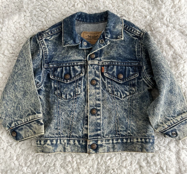 Vintage Little Levis Denim Jean Jacket Orange Tab Acid Wash Kids Size 5