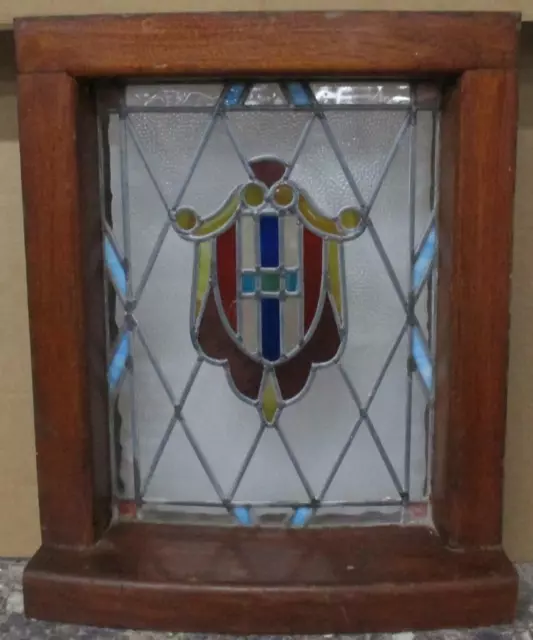 MIDSIZE OLD ENGLISH LEADED STAINED GLASS WINDOW Heraldic Shield 19.25" x 24"