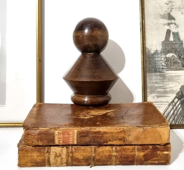 Victorian wood turned newel post finial Antique french architectural salvage 4.8